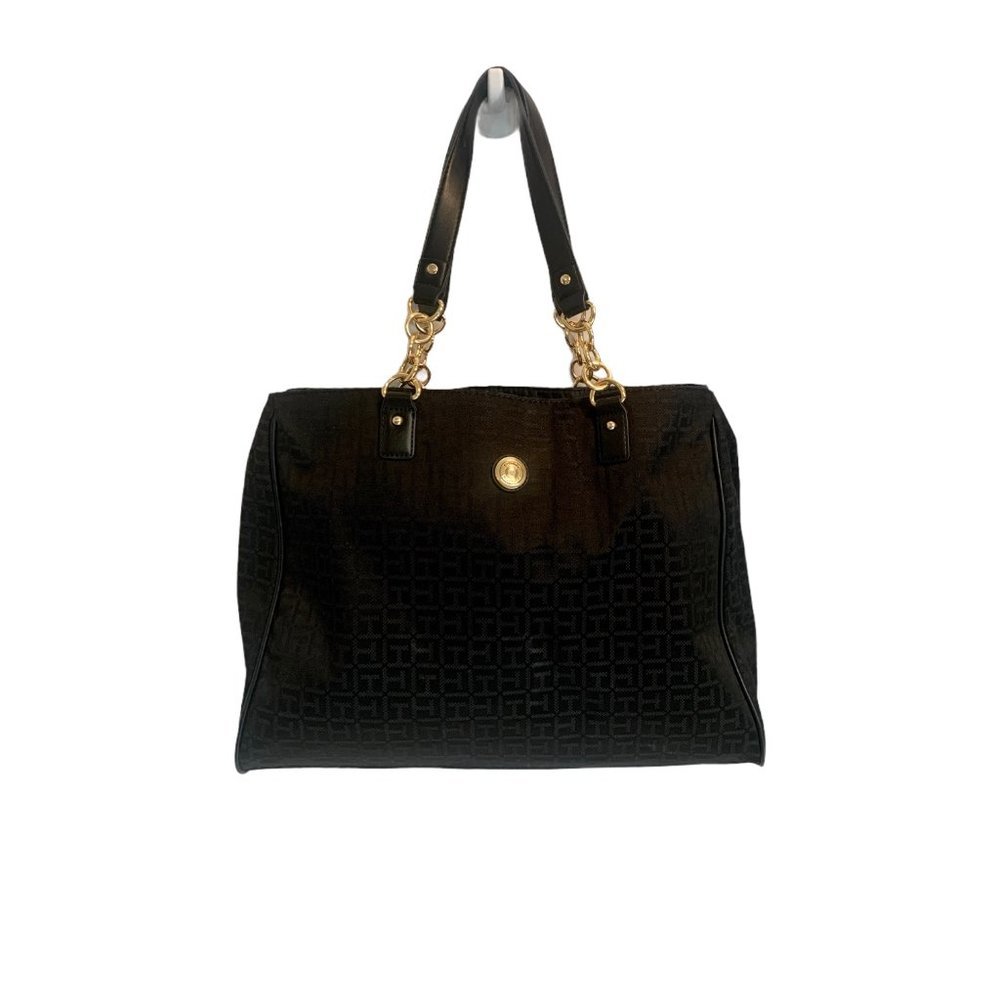 Tommy Hilfiger, Large, Black, T H Motif, Cloth Tote, Chain Handle - Picture 6 of 16